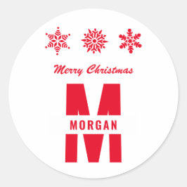 Monogram Merry Prettige feestdagen White Red Ronde Sticker
