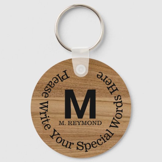 Monogram met aangepaste tekst op faux (niet echt) sleutelhanger (Voorkant)