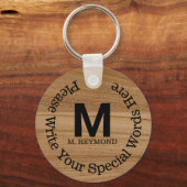 Monogram met aangepaste tekst op faux (niet echt) sleutelhanger (Voorkant)