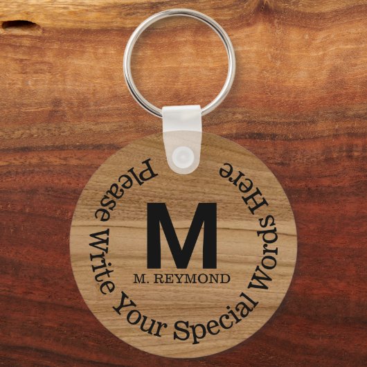 Monogram met aangepaste tekst op faux (niet echt) sleutelhanger (Voorkant)