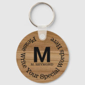 Monogram met aangepaste tekst op faux (niet echt) sleutelhanger (Achterkant)