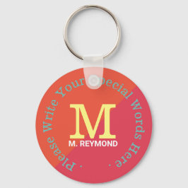 monogram met aangepaste tekst op tweedelig roodach sleutelhanger