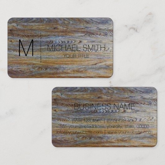 Monogram met achtergrondafbeelding van hout #3 visitekaartje (Voorkant / Achterkant)
