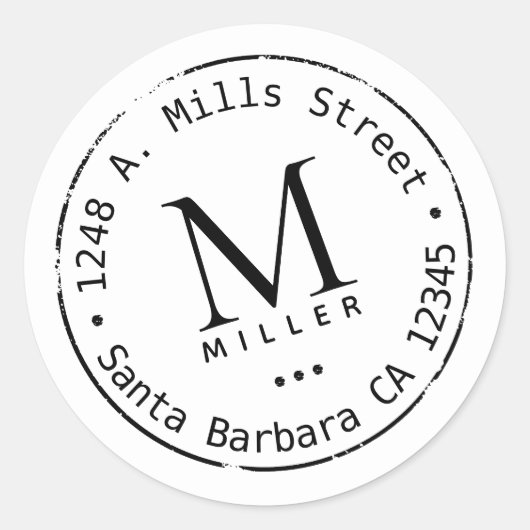 Monogram met adres ronde sticker (Voorkant)