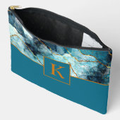 Monogram met blauwe en goudglittermarmer etui (Open)