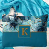 Monogram met blauwe en goudglittermarmer etui