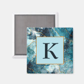 Monogram met blauwe en goudglittermarmer magneet (Voorkant / Achterkant)