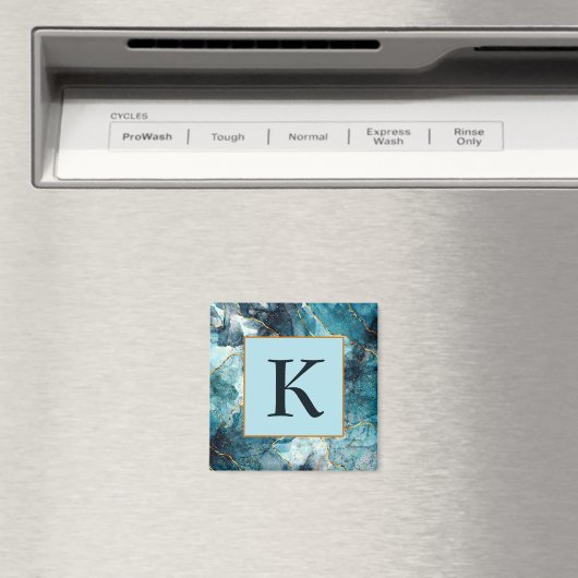 Monogram met blauwe en goudglittermarmer magneet (Insitu (Vaatwasser))