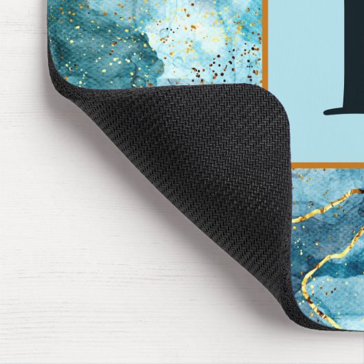 Monogram met blauwe en goudglittermarmer muismat (Hoek)