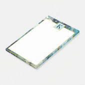 Monogram met blauwe en goudglittermarmer post-it® notes (Schuin)
