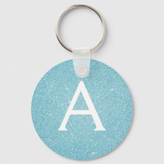 Monogram met blauwe glitter en glans sleutelhanger (Voorkant)