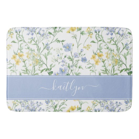 Monogram met blauwe waterverf wilde bloem badmat (Voorkant)