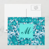 Monogram met bloemen - blauw en wit briefkaart (Voorkant / Achterkant)