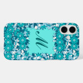 Monogram met bloemen - blauw en wit Case-Mate iPhone case (Achterkant (horizontaal))