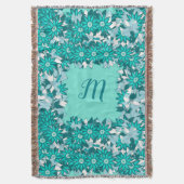 Monogram met bloemen - blauw en wit deken (Voorkant Verticaal)