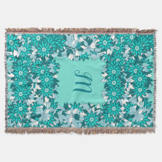 Monogram met bloemen - blauw en wit deken (Voorkant)