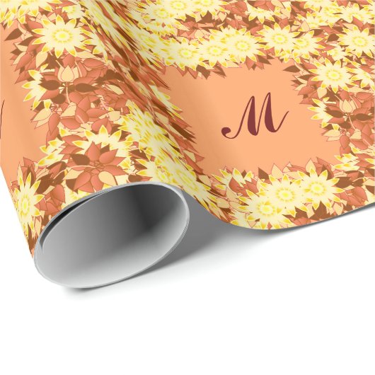 Monogram met bloemen - cacao & geel cadeaupapier (Rol Hoek)
