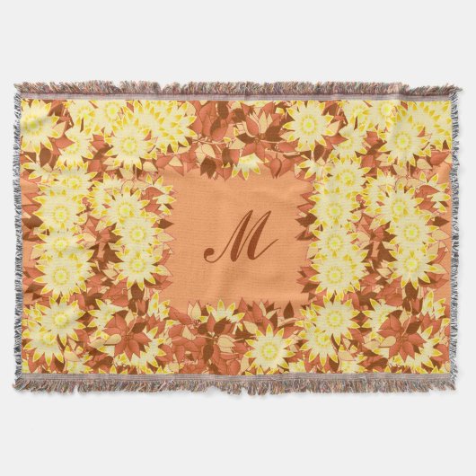 Monogram met bloemen - cacao & geel deken (Voorkant)