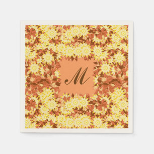 Monogram met bloemen - cacao & geel servet