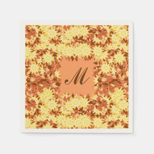 Monogram met bloemen - cacao & geel servet (Voorkant)