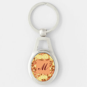 Monogram met bloemen - cacao & geel sleutelhanger