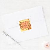 Monogram met bloemen - cacao & geel vierkante sticker (Envelop)
