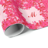 Monogram met bloemen - fuchsie en roze cadeaupapier (Rol Hoek)