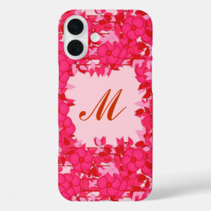 Monogram met bloemen - fuchsie en roze iPhone 16 plus hoesje