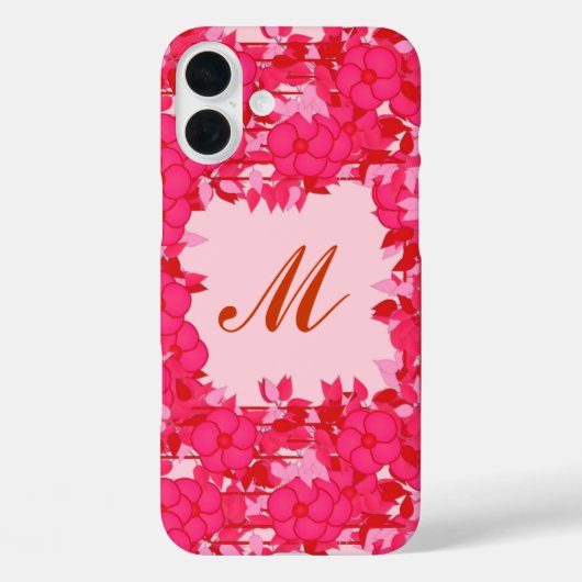 Monogram met bloemen - fuchsie en roze Case-Mate iPhone case (Achterkant)