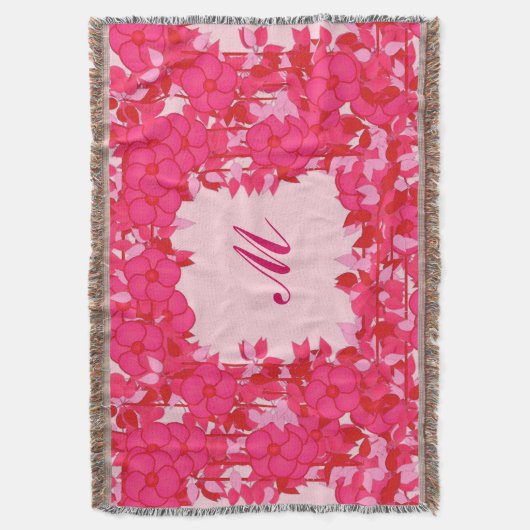 Monogram met bloemen - fuchsie en roze deken (Voorkant Verticaal)