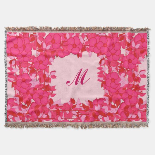 Monogram met bloemen - fuchsie en roze deken (Voorkant)