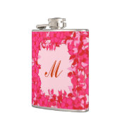 Monogram met bloemen - fuchsie en roze heupfles (Links)