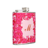 Monogram met bloemen - fuchsie en roze heupfles (Rechts)