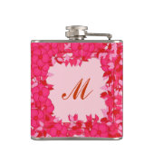 Monogram met bloemen - fuchsie en roze heupfles (Achterkant)