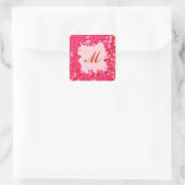 Monogram met bloemen - fuchsie en roze vierkante sticker (Tas)