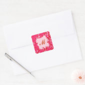 Monogram met bloemen - fuchsie en roze vierkante sticker (Envelop)