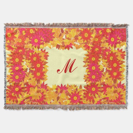 Monogram met bloemen - rood en goud deken (Voorkant)