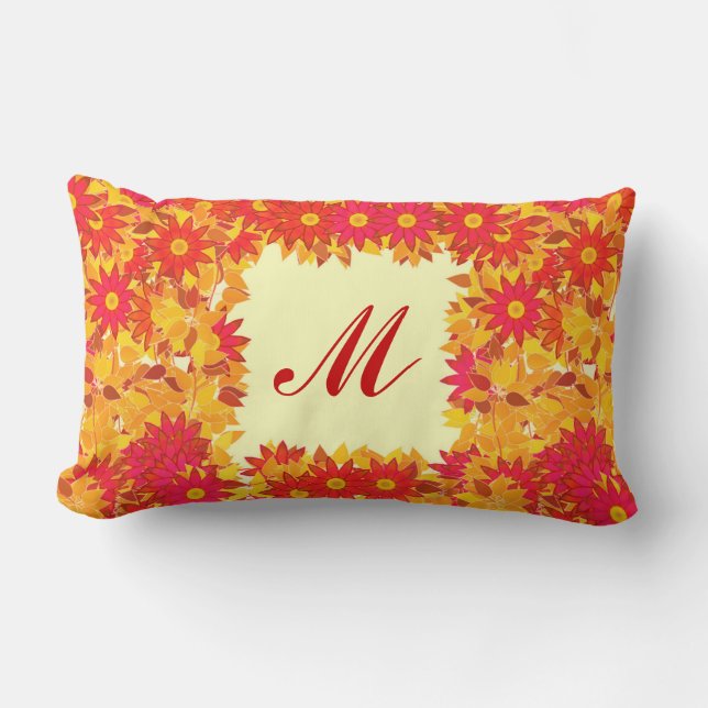 Monogram met bloemen - rood en goud kussen (Voorkant)