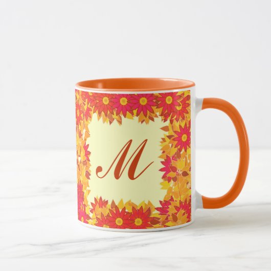 Monogram met bloemen - rood en goud mok (Rechts)