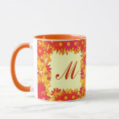 Monogram met bloemen - rood en goud mok (Links)