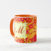Monogram met bloemen - rood en goud mok (Voorkant links)