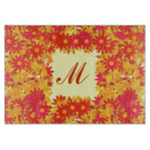 Monogram met bloemen - rood en goud snijplank (Voorkant)