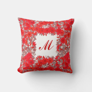 Monogram met bloemen - rood en grijs kussen