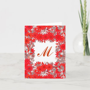 Monogram met bloemen - rood en grijs notitiekaartje