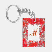 Monogram met bloemen - rood en grijs sleutelhanger (Voorkant Links)