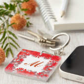 Monogram met bloemen - rood en grijs sleutelhanger (Voorkant Rechts)