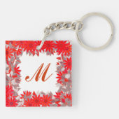 Monogram met bloemen - rood en grijs sleutelhanger (Achterkant)