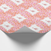 Monogram met bloemen - roze en perzik cadeaupapier (Hoek)
