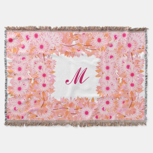 Monogram met bloemen - roze en perzik deken (Voorkant)