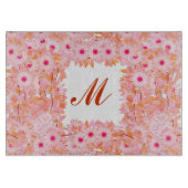 Monogram met bloemen - roze en perzik snijplank (Voorkant)